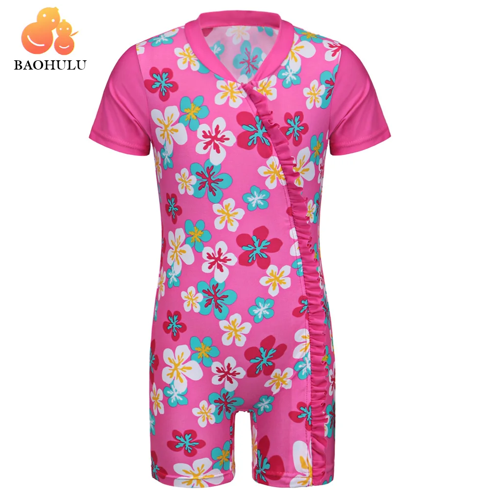 BAOHULU GRILS 4 Way эластичная ткань рашгарды с коротким рукавом Купальники UPF 50 + УФ