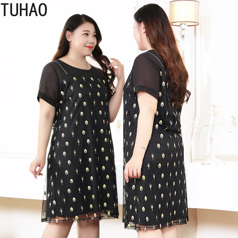 TUHAO размера плюс 10XL 9XL 8XL Платье До Колена женская одежда летнее черное кружевное