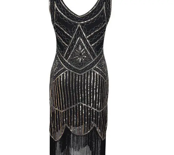 Цельные женские платья с блестками 1920 s, Украшенные бусинами, с бахромой, отличное платье Гэтсби, коктейльное красное, королевское, синее, серебряное, черное - Цвет: as picture