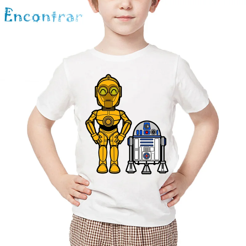 Детские Звездные войны Робот R2-D2 с BB-8 забавная футболка для маленьких мальчиков девочек короткий рукав Лето Топы Дети Повседневная футболка, HKP5193
