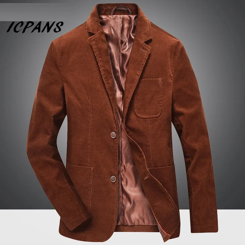 131608 red ICPANS Повседневный Блейзер Masculino Осень Зима Мужской Блейзер Куртка хлопок вельвет Мужской Блейзер костюм одежда плюс размер XXXL - Цвет: 131608 red