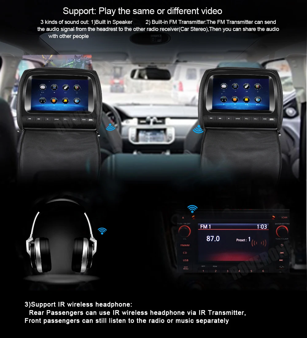 RoverOne 2 шт. X 9 дюймовый автомобильный монитор на подголовник TFT ЖК плеер DVD экран с