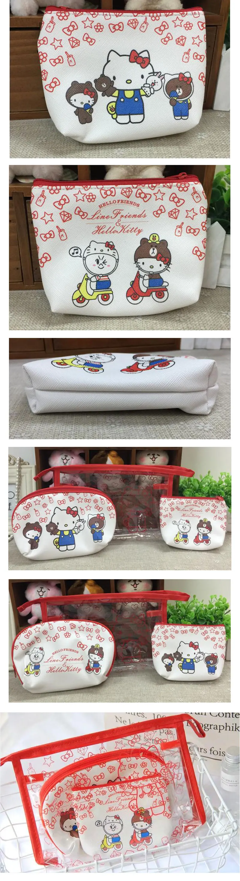 3 шт./компл. hello kitty Плюшевые кошельки Женская сумка для макияжа мультяшная косметичка дорожная коробка для макияжа Органайзер плюшевый рюкзак