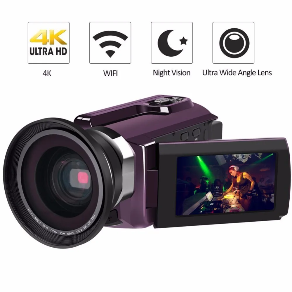 4K видеокамера Ultra HD 60 FPS цифровой видеорегистратор Wi-Fi ночное видение ЖК-экран Внешний с широкоугольным объективом