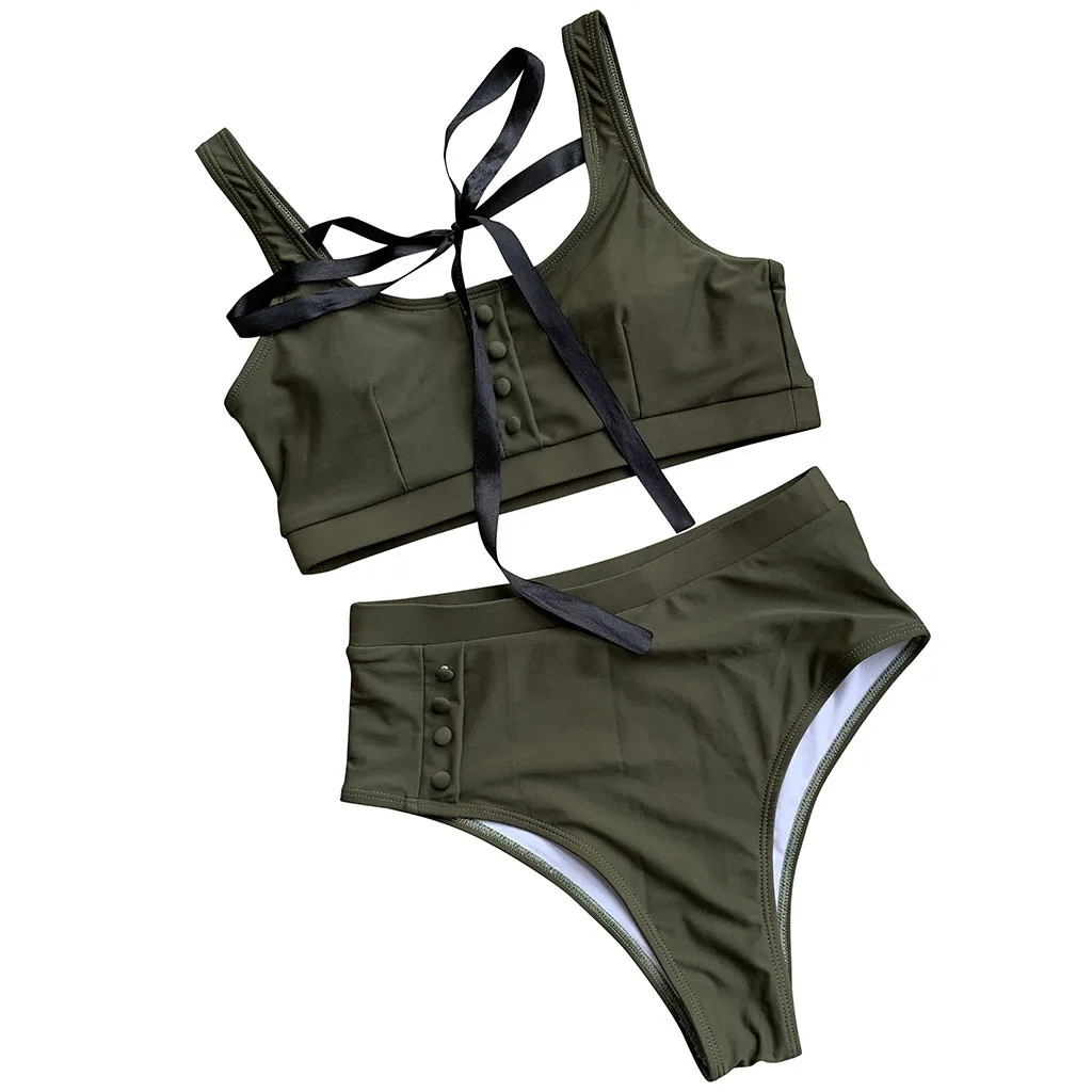 Сексуальный женский купальник из двух частей сексуальное бикини с кнопками
