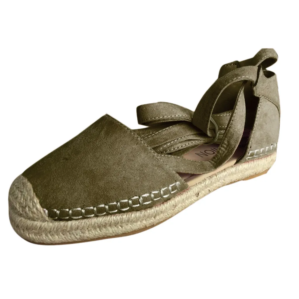 Армейский зеленый MUQGEW/женские босоножки; женская обувь из флока; Летние эспадрильи на плоской подошве со шнуровкой; праздничные сандалии на массивном каблуке; женская обувь на плоской подошве; обувь с ремешком - Цвет: Армейский зеленый