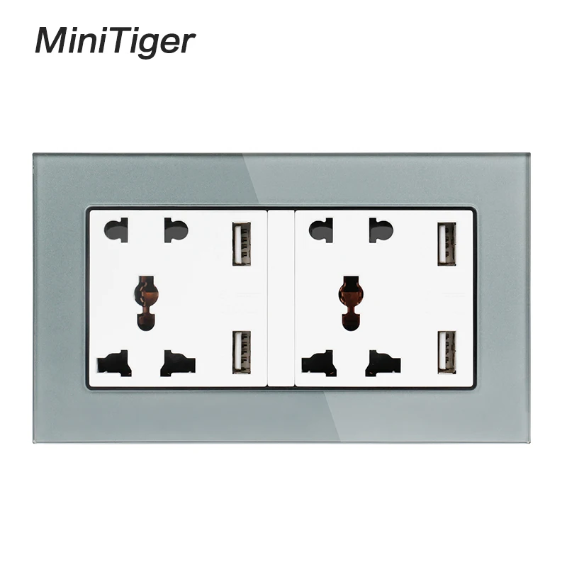 Minitiger панель из закаленного стекла настенная розетка двойная универсальная 5