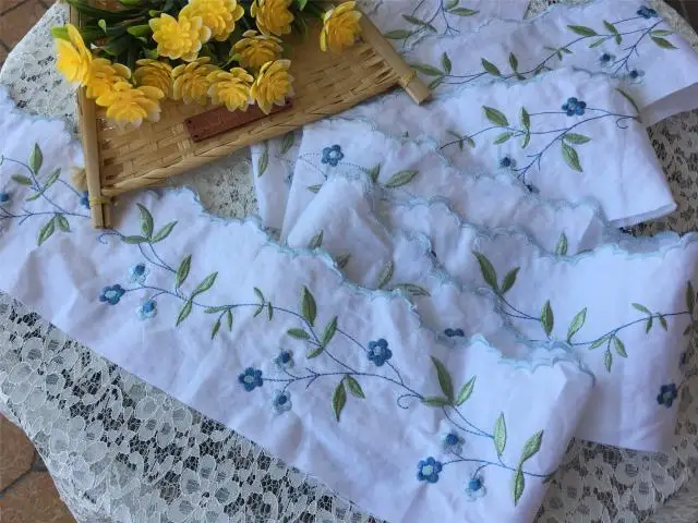 DIY Ручная вышивка хлопок ткань кружева синий маленький свежий цветок с ветками Вышивка Хлопок Кружева DIY аксессуары