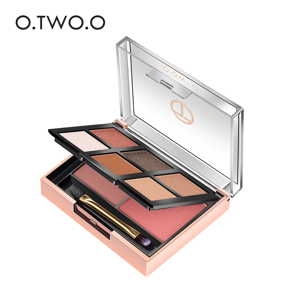 

O.TWO.O 2 в 1 палитра теней для век 6 цветов + пудра для румян 2 цвета легко носить пигментный набор для макияжа для ежедневного использования