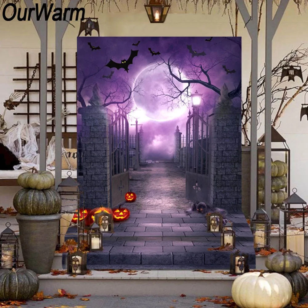 OurWarm 150x220 см Хэллоуин фон для фотосъемки кладбище двери цветная сортировочная
