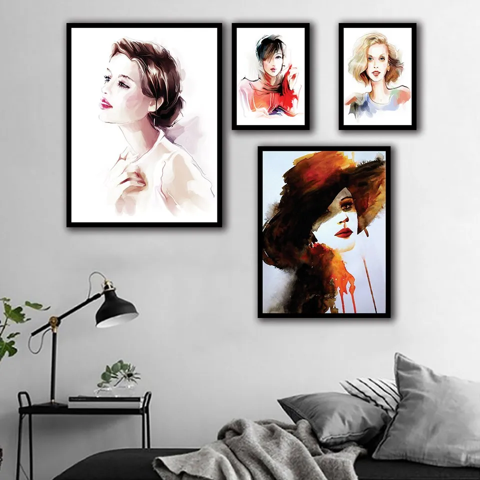 Фото Красочные чернила живопись для женщин современный холст стены искусства женский