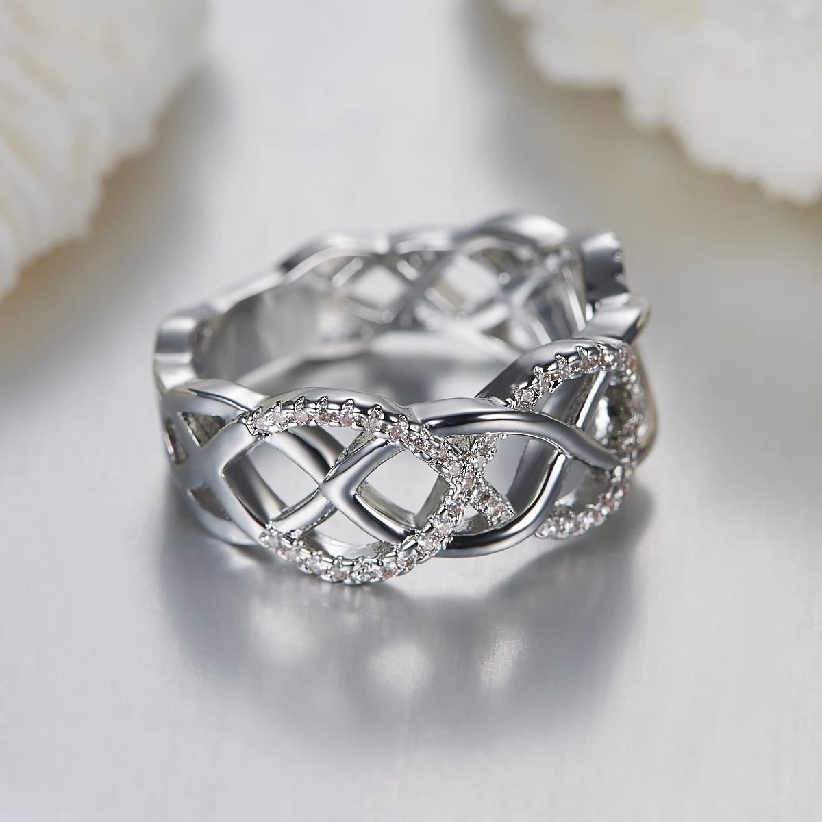 Мода уникальный крест Витая Полые Изысканный партия серебряное кольцо белый