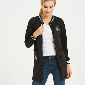 Женская бейсбольная куртка, однобортная облегающая хлопковая куртка черного и серого цвета в уличном стиле, длинная, 2020