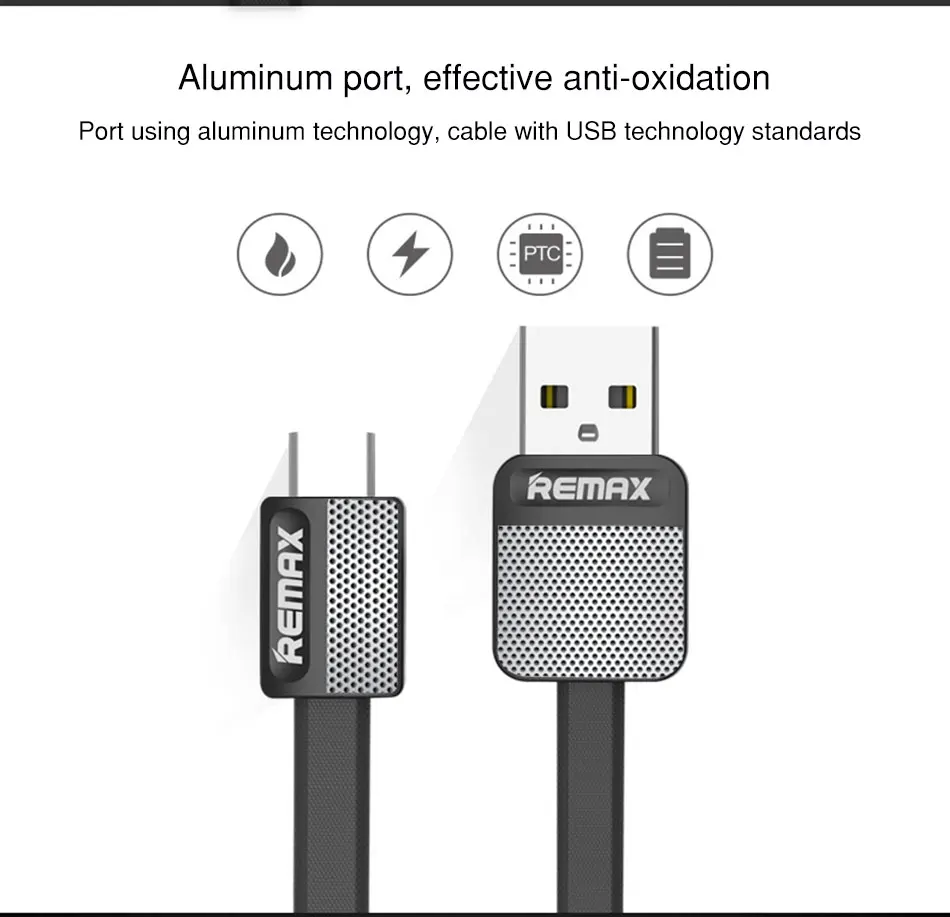 USB кабель для передачи данных REMAX Type C плоский металлический зарядный 2.1A Прочный
