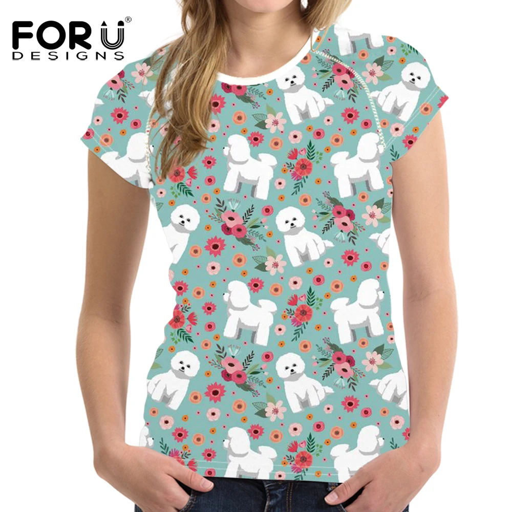 FORUDESIGNS Bichon Frise футболка с принтом женский цветочный узор для девочек женская