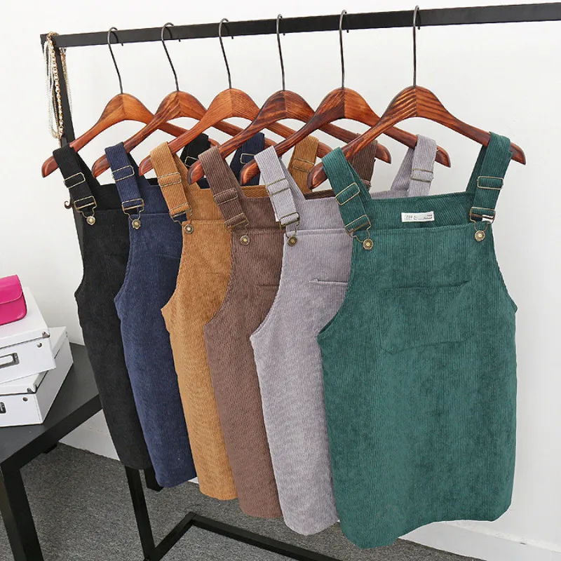 Весна Осень 2019 женское платье сарафан корейский винтажный вельветовое летнее на