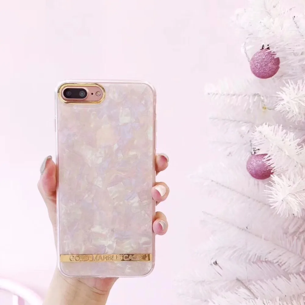 На 8 plus Роскошный блеск Мрамор со стразами и жемчугом Shell для iPhone X 6 6s 7 плюс мягкий