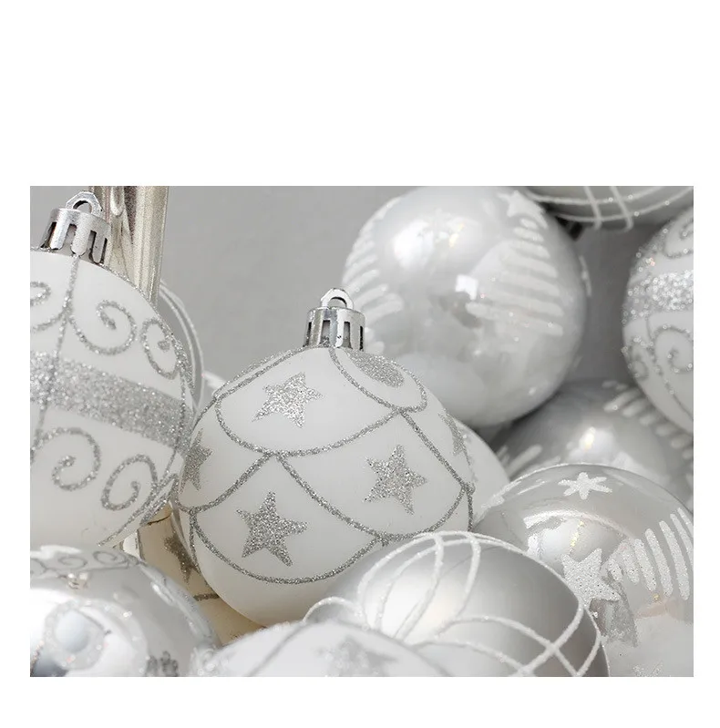 24pcs 6cm silver kawaii drawing christmas hanging balls xmas ornaments bauble ball home party wedding supplies decorating balls