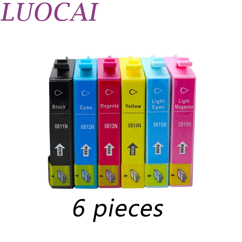 

LuoCai 6 pieces T0811-T0816 Compatible Ink Cartridges for Epson Stylus Photo R270/R290/R295/R390/1430W RX590/RX610/RX690 printer