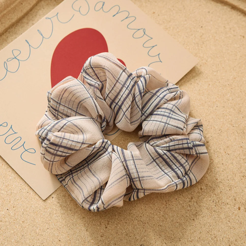 2 Vintage Flower Striped Plaid Soft Chiffon Hair Scrunchies Elegant Women Girls Printed Elastic Hair Rubber Bands Hair Accessories - Цвет: 2