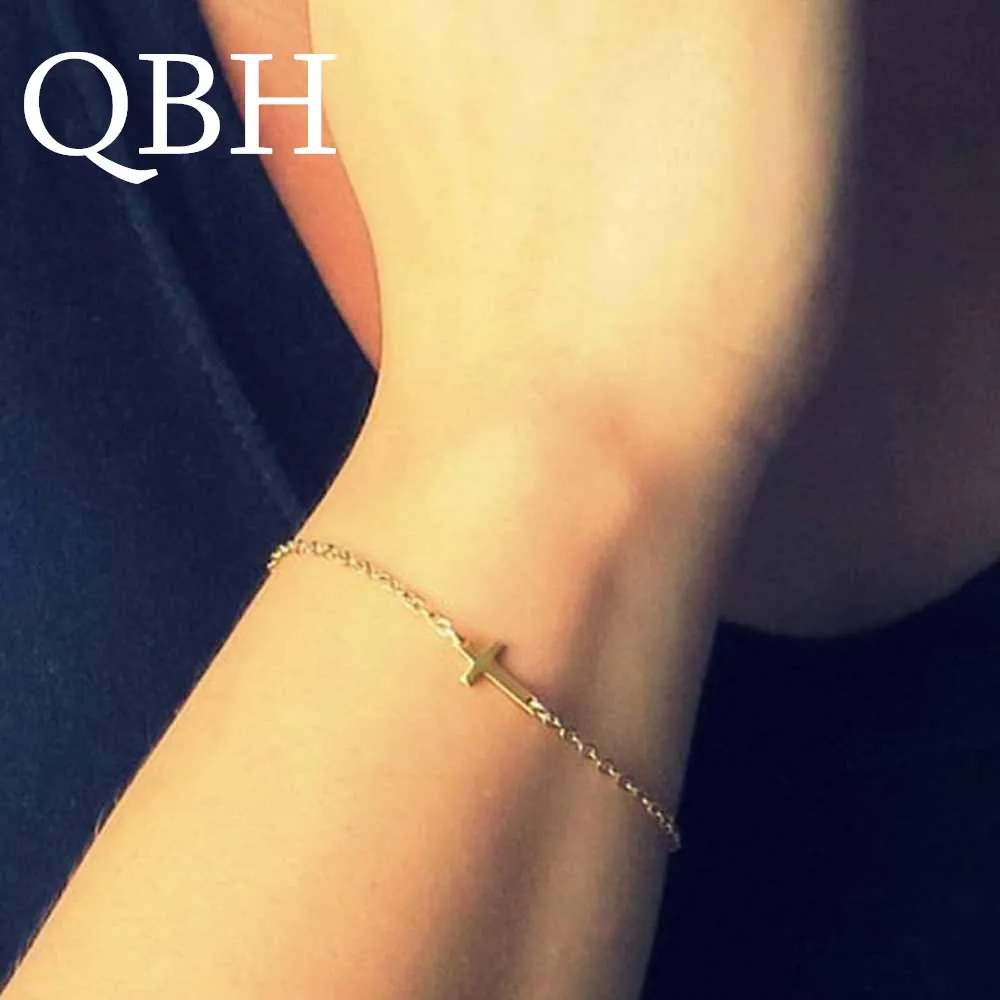 

L239 Fashion Exquisite Simple Cheap Pulseras Minimalist Tiny Cross Bracelet Charm Gold Chain Bracelets for Women Jewelry Punk