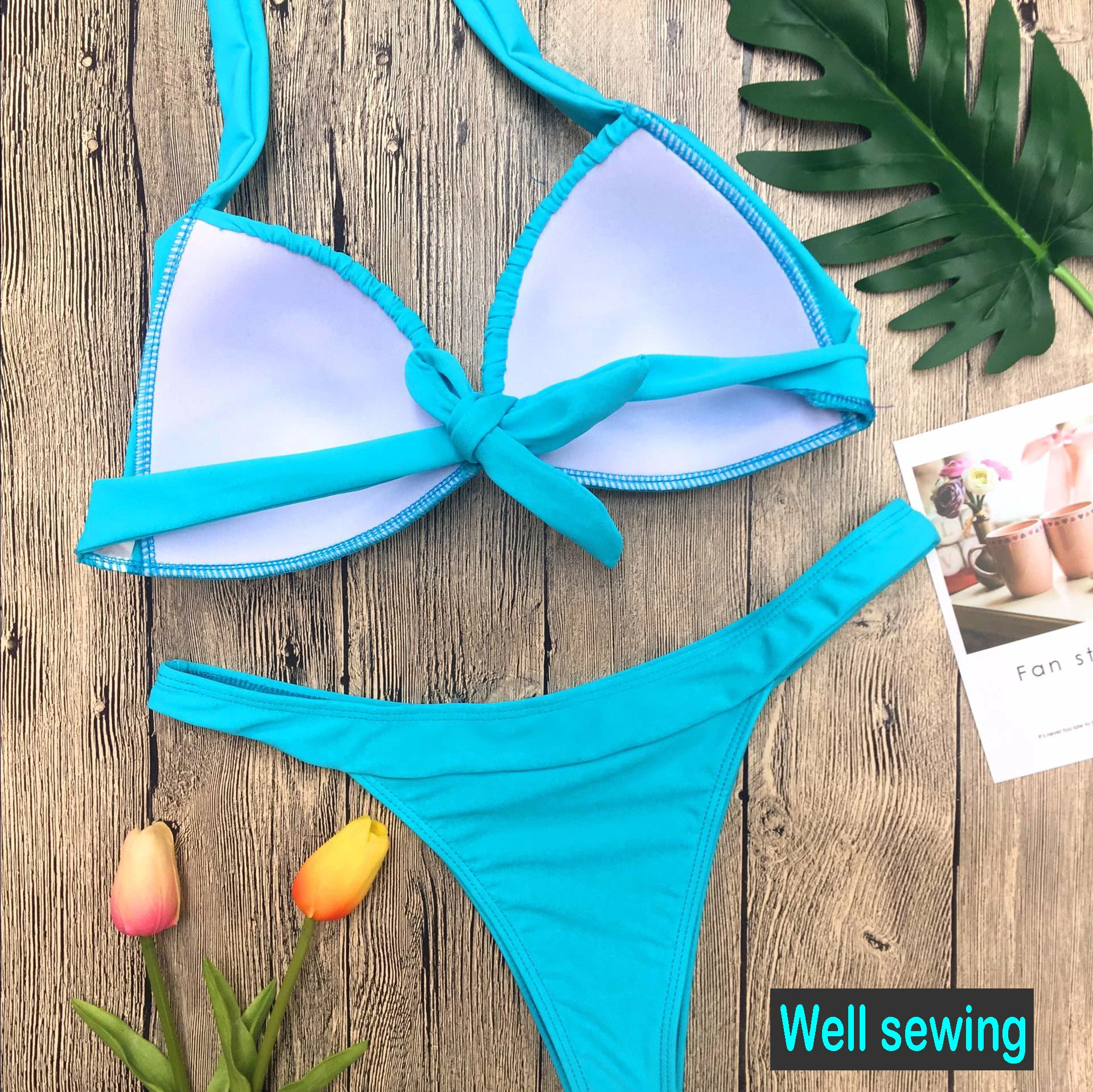 Женский купальник бикини с пуш ап SBART однотонный Бразильский купальный костюм