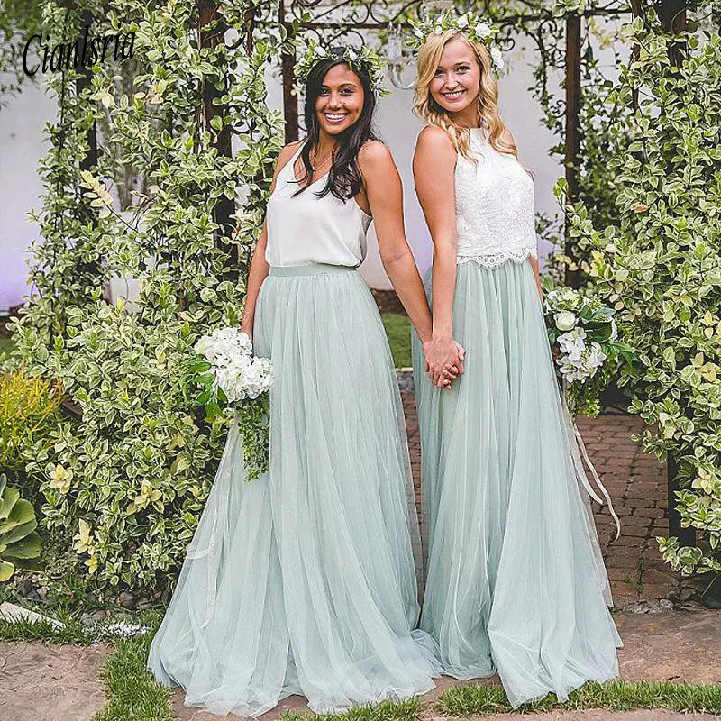 

2020 Newest Long Tulle Skirt Bridesmaid Dresses Floor Length A-Line Prom Party Skirt Maid Of Honor Dresses Vestido Saia