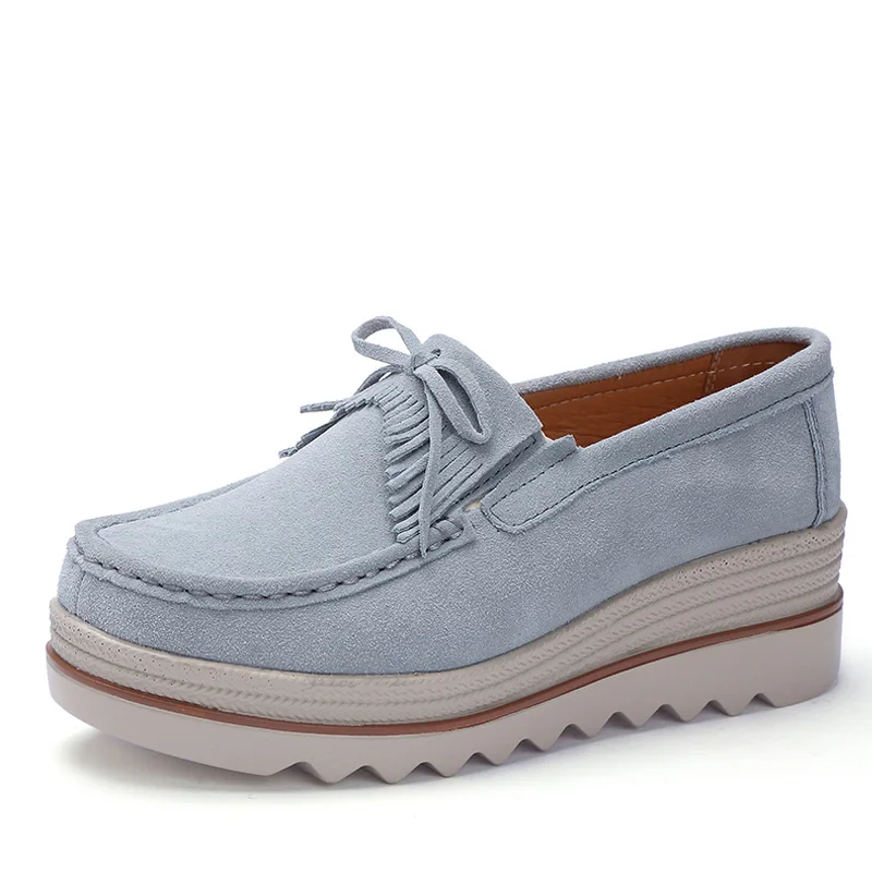 03 gray EOFK/Новинка; сезон весна-осень; женские мокасины на плоской подошве; замшевая обувь из натуральной кожи; женские лоферы без шнуровки; женские мокасины на платформе - Цвет: 03 gray