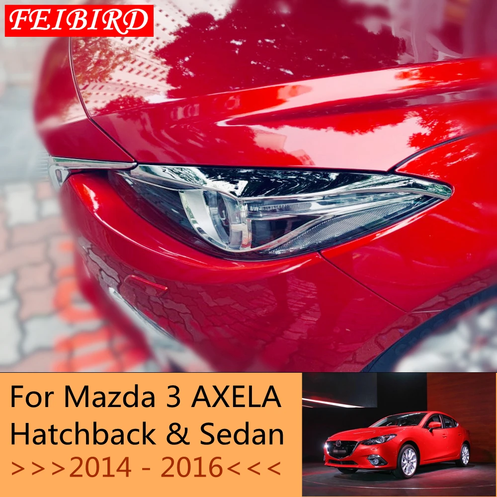 

Bright Front Head Lights Lamp Eyelid Eyebrow Strip Cover Kit Trim Accessories For Mazda 3 AXELA Hatchback Sedan 2014 2015 2016