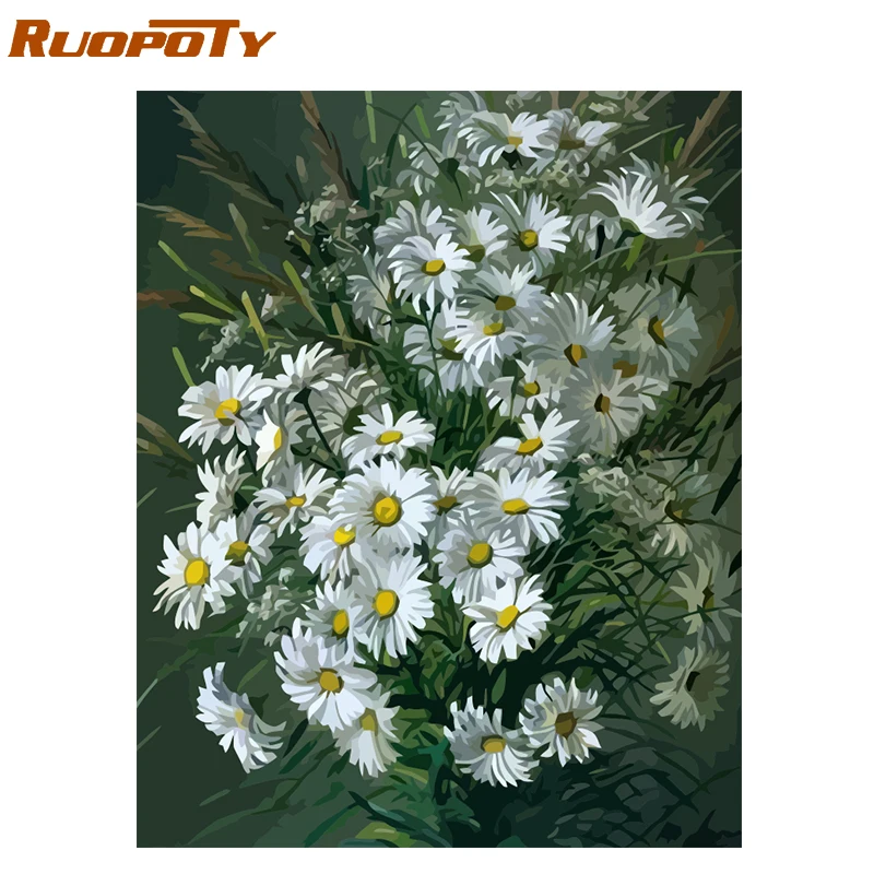

RUOPOTY Frame Chrysanthemum Diy Paint By Numers Kits Modern Wall Art Picture Hand Painted Oil Painting For Home Decor 40x50cm