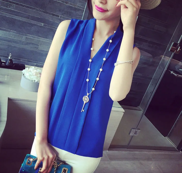 2018 New Fashion Women Chiffon Blouses Ladies Tops Female Sleeveless Shirt Blusas Femininas White Black Red Pink S-8XL Plus Size |