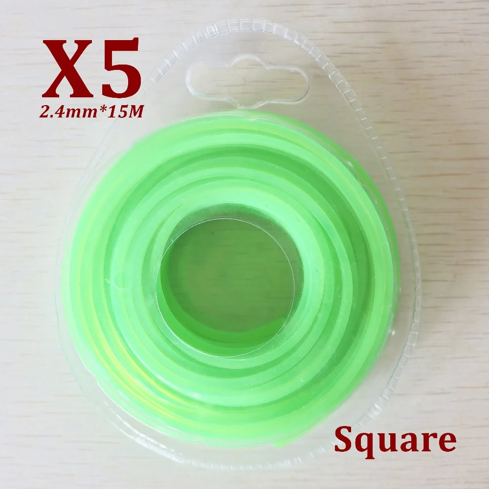 5pcs 2.4mm*15Meters square Green Color Trimmer Line Brush Cutter  Line