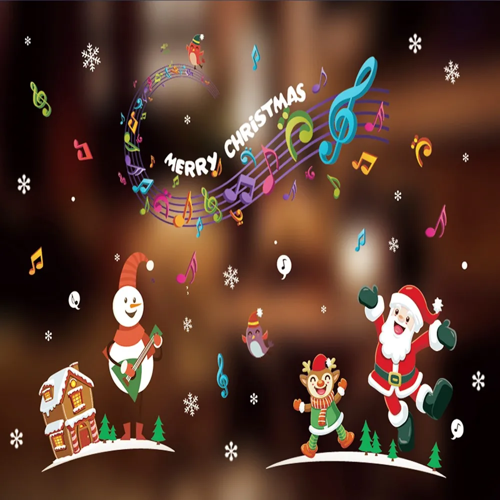 2019 Рождественский Снеговик наклейки на стену с украшением в виде банта окна