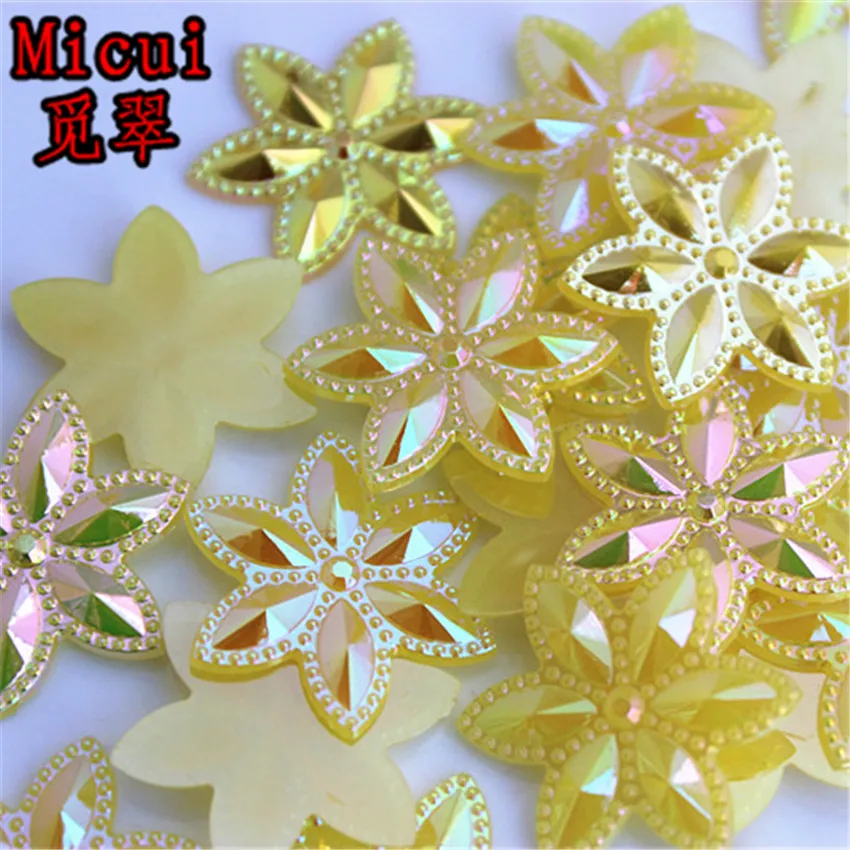 Micui 50pcs 23.6mm AB color Horse eye flower Acrylic rhinestone Flat back Art Supply Decoration Charm Craft DIY no hole ZZ113 | Дом и сад