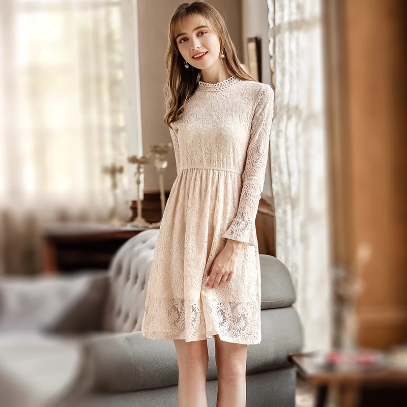 Женское кружевное платье вечернее с длинным рукавом vestidos Осень-Зима