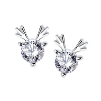 925 sterling silver deer earrings with cubic zironia stone trendy animals earrings for women jewelry silver s925
