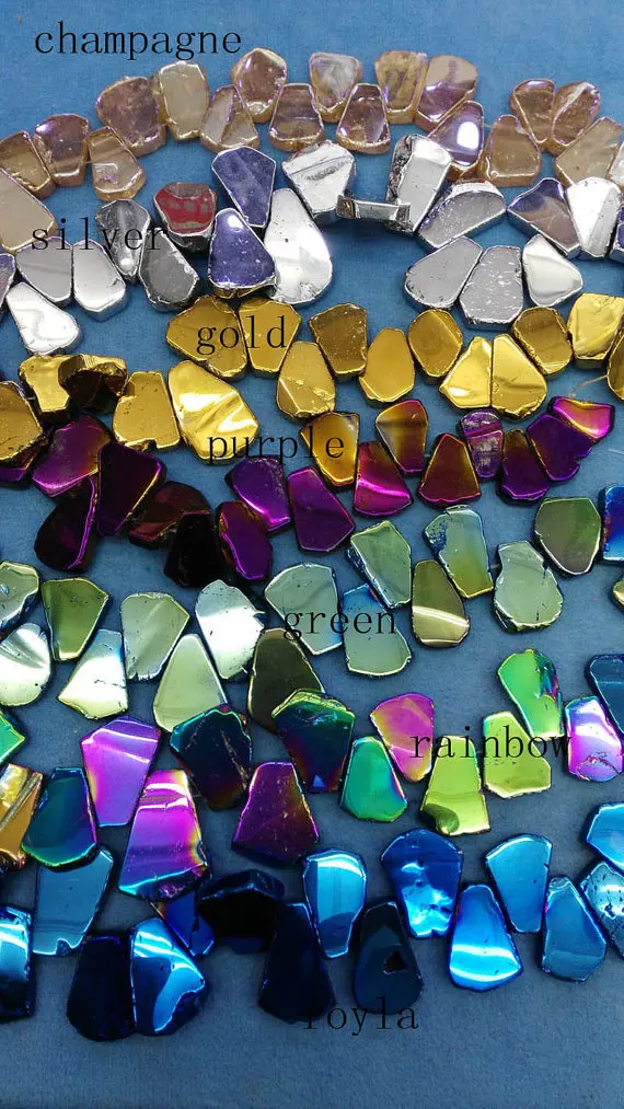 

high quality 15-50mm full strand Raw Titanium Natural Rock Quartz ,slab plated freeform matte mixed pendant bead