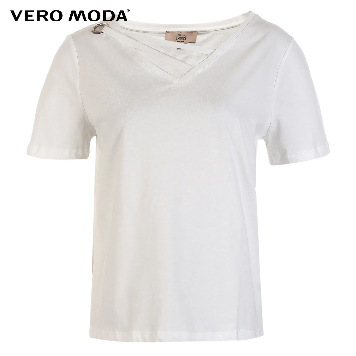 Vero Moda футболка женская 100% хлопок чистый цвет воротник Декоративная полоса