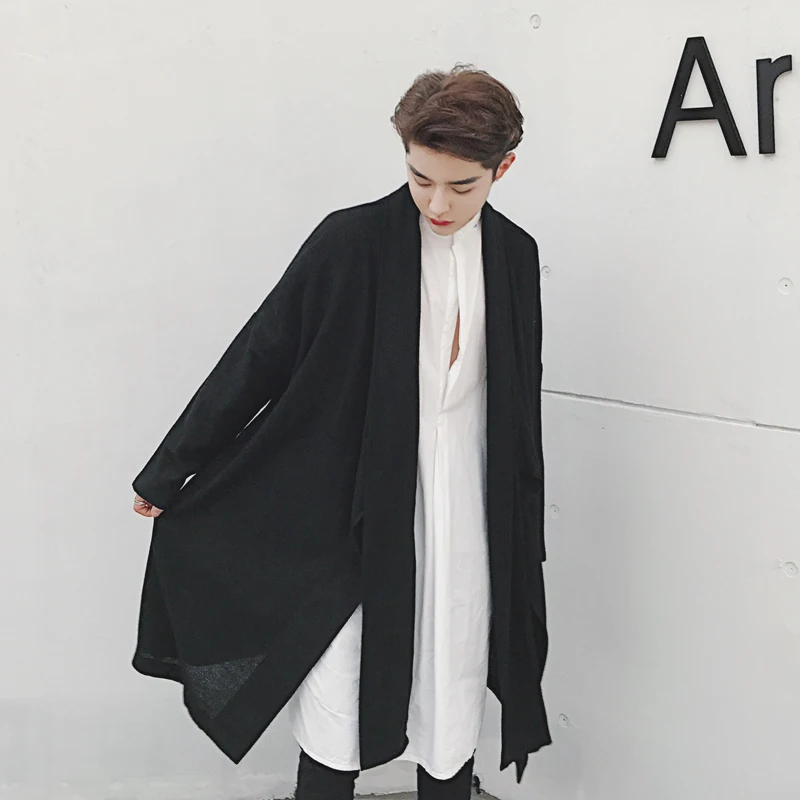 

2018 Original design brief long-sleeve sweater casual outerwear male loose cardigan knitted trench The singer's clothing