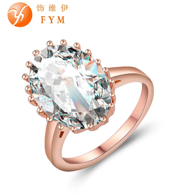 

Luxury Big Oval Engagement Finger Rings Rose Gold color Cubic Zirconia Wedding Rings Jewelry for Women Bride Promise Ring Party