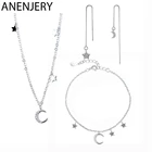 Женское короткое ожерелье с микро цирконием Anenjery, ожерелье + браслет + серьги серебряного цвета с надписью Moon Star, набор ювелирных украшений для девочек, S925