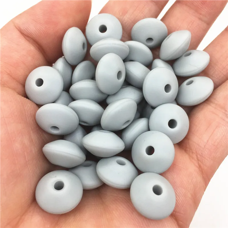 Chengkai 100pcs Light Grey 12*7mm BPA Free Silicone Lentil Teether Toy Beads DIY Baby Pacifier Dummy Abacus Jewelry Accessories
