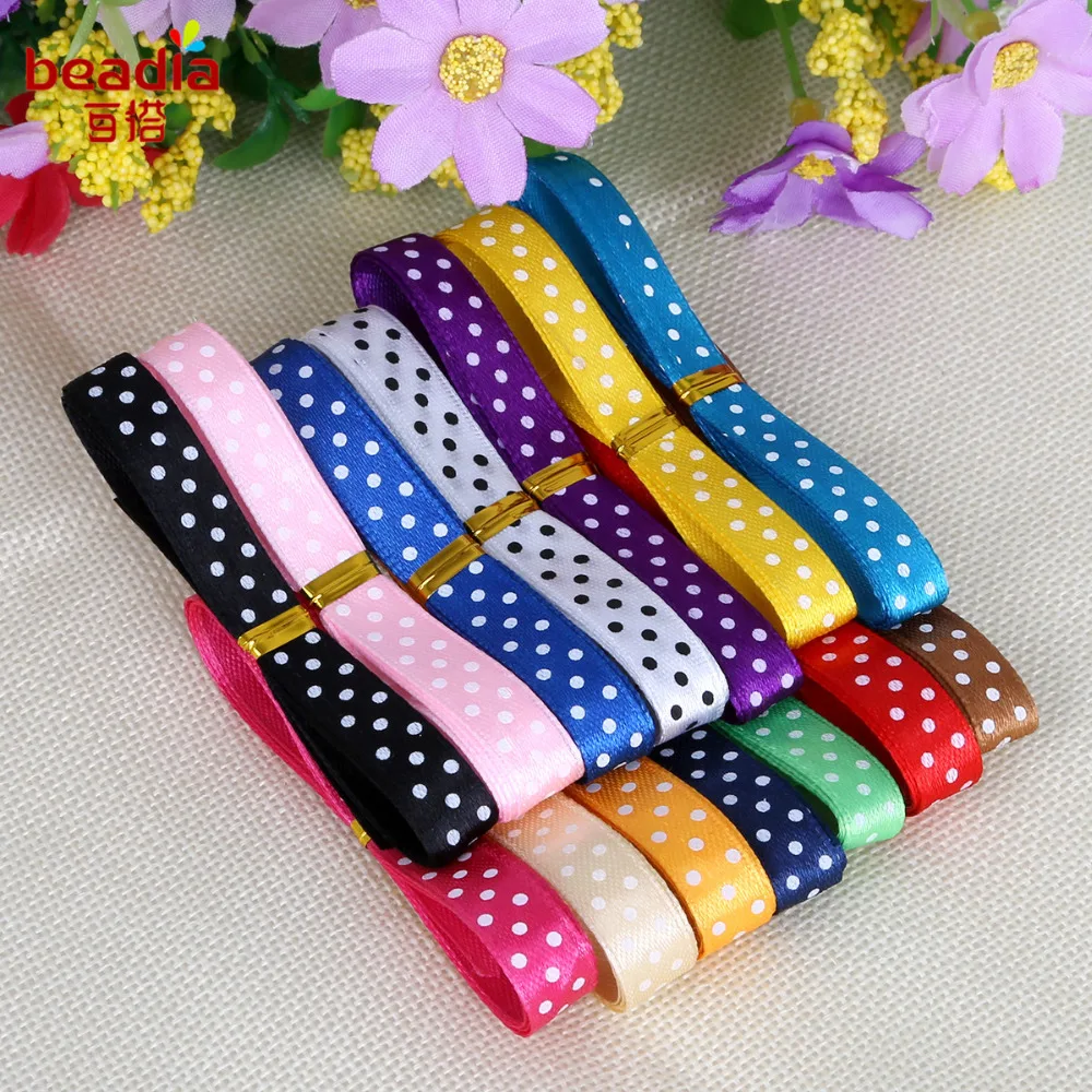 Dotted Satin Ribbon Width 10mm Random Mixed Color 12yards/bag Wedding Dress Gift Packaging DIY Handmade Material | Дом и сад