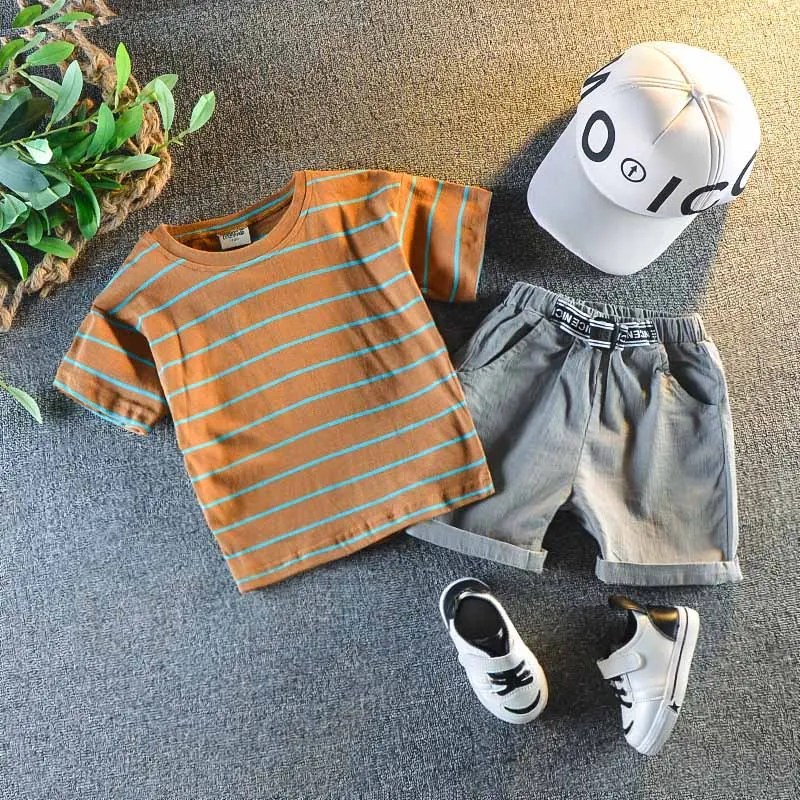1-5 Years Clothes Set For Baby Boys Casual Striped T-Shirt + Short Pant Toddler Boy Soorts Outfits Kids Summer | Детская одежда и