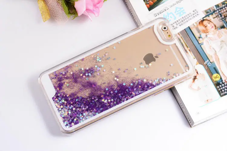 Жидкий Блестящий блестящий чехол для iPhone X, прозрачный динамический чехол для iPhone 4 4G 4S SE 5 5G 5S 5C 6 6S 7 8 Plus, чехол для воды - Цвет: Purple
