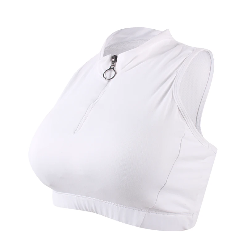 Zipper Yoga Sports Bra Padded Push Up High Collar Fitness Vest Top Women Sleeveless Tank Gym Elastic Running | Спорт и развлечения