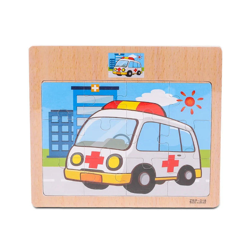 ambulance Деревянная развивающая игрушка-пазл, деревянная доска, Детская мультяшная Анималистическая обучающая игрушка - Цвет: ambulance