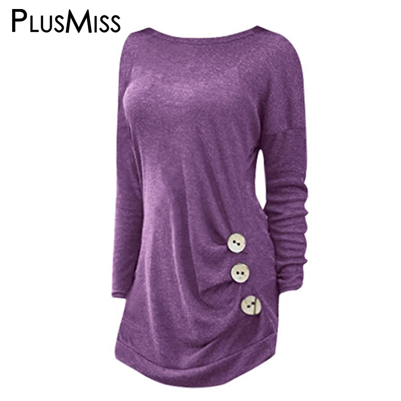 PlusMiss размера плюс 5XL боковой кнопки для девочек свободные футболки с длинным