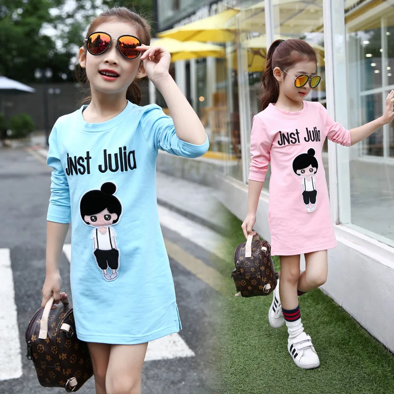 Розничная продажа Длинные футболки–платья для девочек 2016 Новая