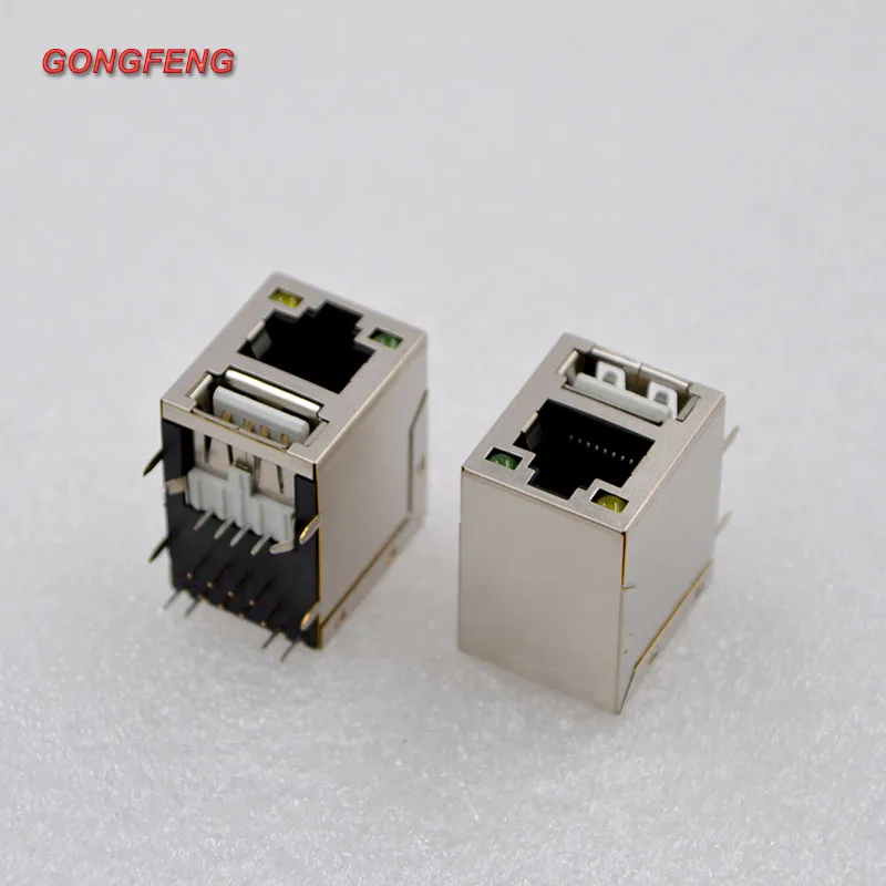 GONGFENG 10 шт. новый сетевой разъем RJ45 + однослойный USB светодиодный светодиодной